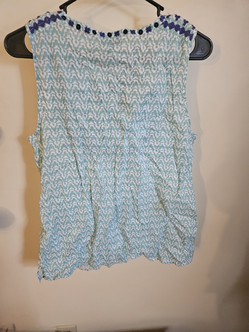 Talbots Light Blue Sleeveless Embroidered V-Neck Top - Picture 3 of 5